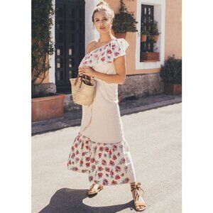 Pampelone Women Delphina One Shoulder Maxi Dress Floral Embroidered Ruffle M